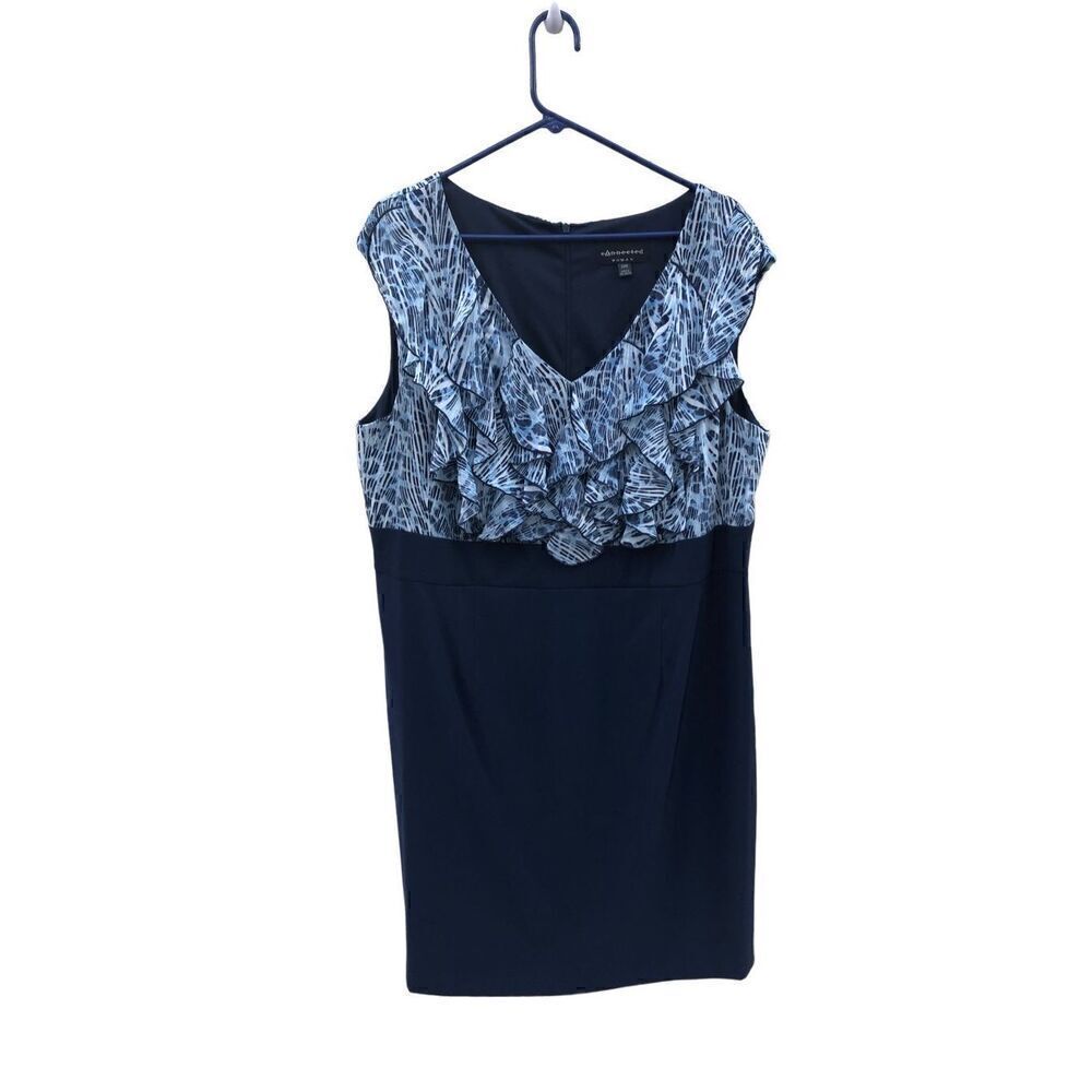 Connected Womens Blue Ruffle V Neck Sleeveless Tunic Top Blouse Size 20W
